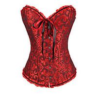 Women Overbust Corset Nightwear, Sexy / Print / Push-Up Jacquard-Medium Polyester Red / Green Women\'s