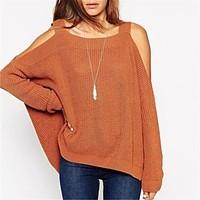 Women\'s Off The Shoulder Regular Pullover, Solid White Brown Green Orange ½ Length Sleeve Cotton Linen Others Fall