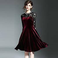 womens velvetlace going out street chic a line dress patchwork lace ro ...