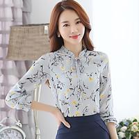 Women\'s Casual/Daily Street chic All Seasons ShirtPrint Stand Long Sleeve Black / Gray / Yellow Rayon / Polyester Thin