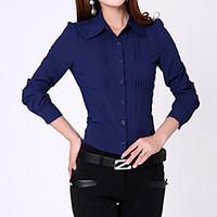 womens formal simple all seasons shirt solid long sleeve blue white me ...