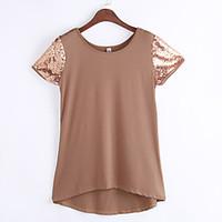 Women\'s Sequin Going out / Casual/Daily Simple / Street chic Summer / Fall T-shirtPatchwork Round Neck