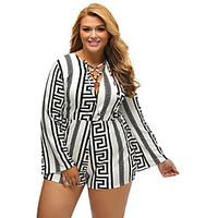 womens lace up plus multicolor zigzag print deep v lace up long sleeve ...