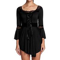 Women\'s Lace up Blouse Lace Detail Lace-up Square Collar 3/4 Flare Sleeve Top