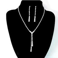 Women\'s Wedding Bridal Clear Crystal Rhinestone Drop Necklace Earrings Jewelry Set Gift
