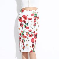 Women\'s Floral Red SkirtsStreet chic Knee-length