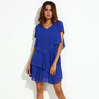 womens ruffle plus size solid cultivating chiffon dress v neck short s ...