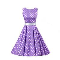 Women\'s Going out Vintage / Cute A Line / Skater Dress, Polka Dot Round Neck Knee-length Sleeveless Purple Cotton Spring Mid Rise