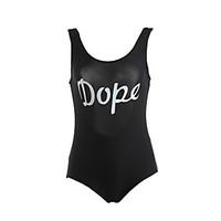 womens new style letter print one pieces push up black