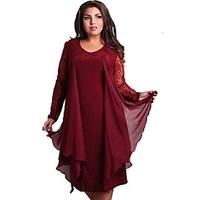 Women\'s Lace Simple Solid Plus Size/Loose Dress, Round Neck Knee-length