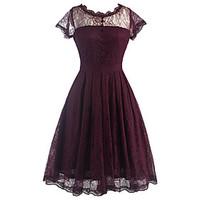 womens lace casualdaily formal vintage sheath dress solid round neck s ...