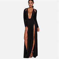 womens party sexy swing black and white dress solid deep v maxi long s ...