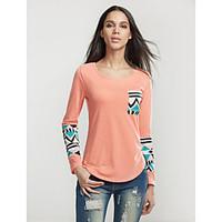 Women\'s Solid / Patchwork Blue / Pink / White / Orange T-shirt , Round Neck Long Sleeve