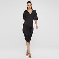 womens sexy party cocktail solid plus size dress deep v midi cotton