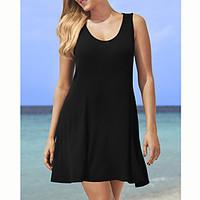 Women\'s Casual/Daily / Plus Size Sexy / Simple A Line / Loose Dress, Solid Round Neck Above Knee Sleeveless Black Cotton Summer Mid Rise