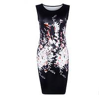 Women\'s Vintage / Street chic Floral Slim Over Hip Casual Bodycon Dress, Round Neck Mini