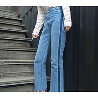 womens high rise micro elastic jeans pants simple straight striped