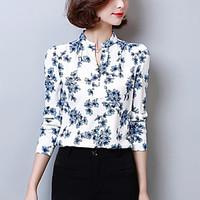 womens work street chic spring fall fashion slim blouse print v neck l ...