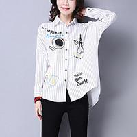 womens casualdaily street chic spring fall loose shirt striped embroid ...