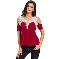 womens off the shoulder crochet detail cold shoulder short sleeve top