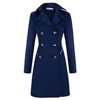 Women\'s Casual/Daily Sophisticated Coat, Solid Peaked Lapel Long Sleeve Winter Blue / Beige / Black Others Thick
