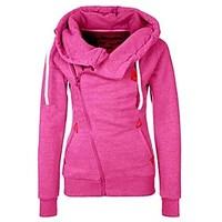 Women\'s Casual/Daily Simple Hoodie Jacket Solid Inelastic Polyester Long Sleeve Fall