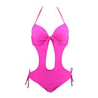 womens solid color bow front push up one piece swimwear