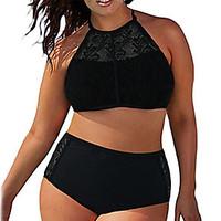 Women\'s Bandeau Bikini, Solid Wireless Lace / Polyester Black