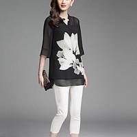 womens going out simple summer blouse print v neck sleeve black polyes ...