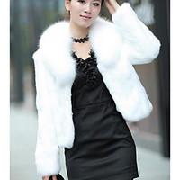 womens casualdaily simple fur coat solid long sleeve white black faux  ...