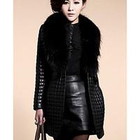 womens plus size casualdaily simple fur coat solid long sleeve black f ...