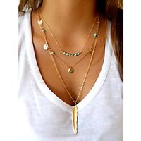 Women\'s Pendant Necklaces Layered Necklaces Wings / Feather Feather Turquoise Alloy Basic Simple Style European Sequins Personalized