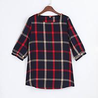 women ladies blouse plaid print o neck 34 sleeve plus size casual loos ...