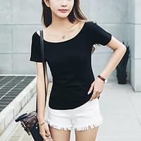 Women\'s Slim Casual Cute Summer T-shirt Solid Boat Neck Short Sleeve Cotton Thin