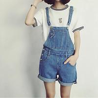 womens mid rise inelastic jeans overalls pants cute simple slim pure c ...