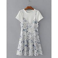 womens dailywear simple summer t shirt dress suits floral round neck s ...