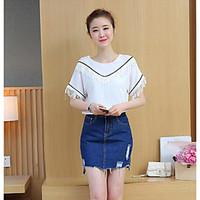 Women\'s Going out Casual/Daily Simple Cute Summer T-shirt Skirt Suits, Solid Round Neck Short Sleeve Micro-elastic