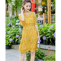 womens casual a line swing dress floral round neck knee length short s ...