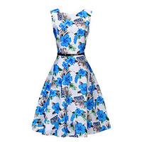 Women\'s Going out Casual/Daily Street chic A Line Sheath Dress, Floral Round Neck Knee-length Sleeveless Others Summer Mid Rise