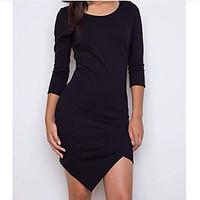 Women\'s Going out Bodycon Dress, Solid Round Neck Above Knee Short Sleeve Cotton Summer Mid Rise Micro-elastic Medium