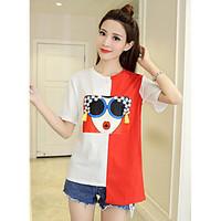 Women\'s Casual/Daily Cute Summer T-shirt, Print Round Neck Short Sleeve Cotton