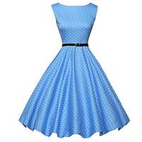 Women\'s Vintage Polka Dot A Line / Skater Dress, Round Neck Knee-length Polyester