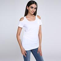 Women\'s Off The Shoulder Casual Short Sleeve Cotton T Shirt Hollow Out Sleeve Blouse