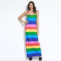 womens beach sexy boho sheath dress rainbow round neck maxi sleeveless ...