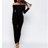 womens off the shoulder solid black jumpsuits simple boat neck long sl ...