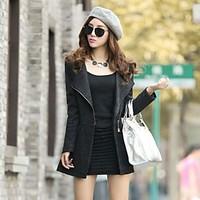 womens cute coat color block round neck long sleeve fall black gray wo ...