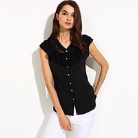 Women\'s Lace Casual/Daily/Plus Size Simple Summer Blouse, Solid V Neck Sleeveless White/Black Medium