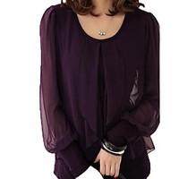 womens plus size solid blackpurple t shirt casual round collar long la ...