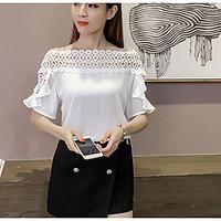 womens casualdaily simple summer blouse solid boat neck short sleeve a ...