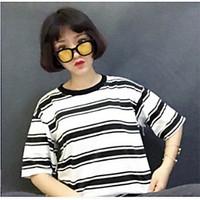 womens casualdaily simple summer t shirt solid striped round neck shor ...